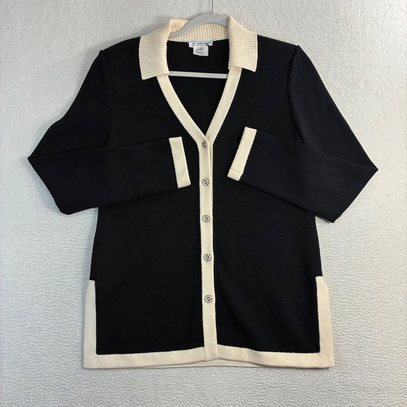 St. John Sport Sweaters - St John Sport Cardigan Women 6 Black Wool Vintage Shoulder Pad Prep Sweater USA